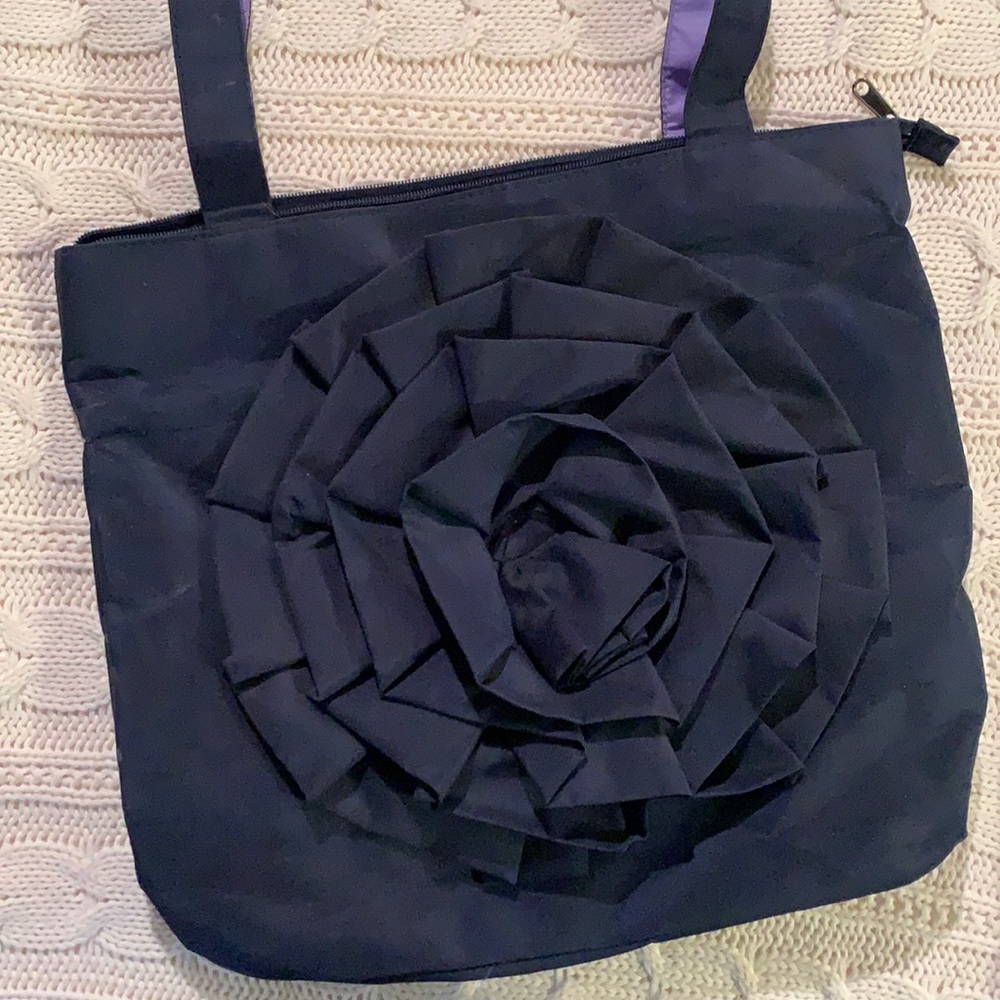 Navy and Purple Flower Accent Bag
